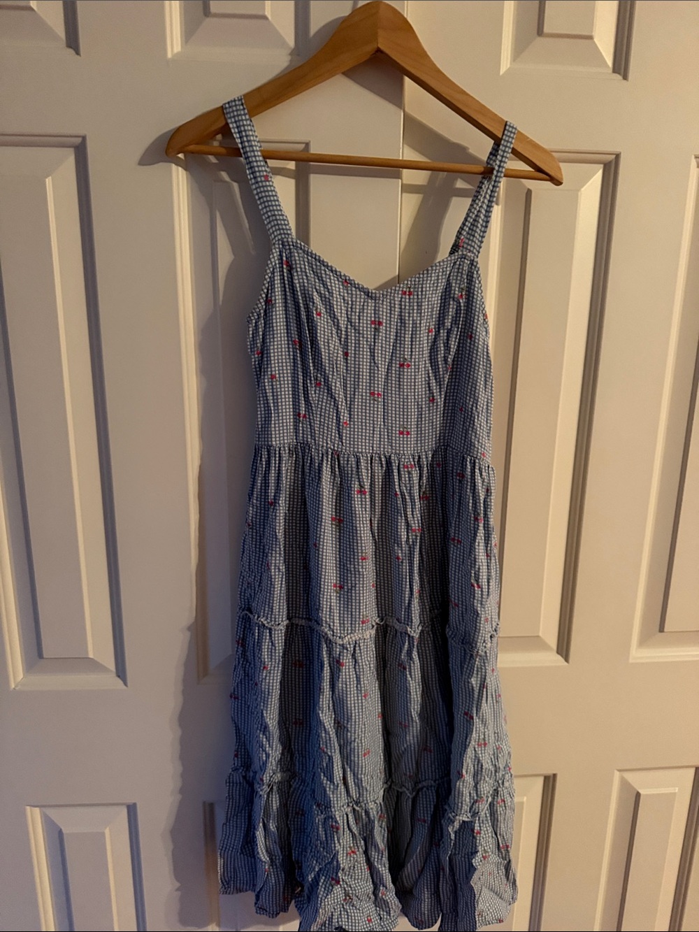 Blue Gingham with cherries 🍒 Tiered Sundress